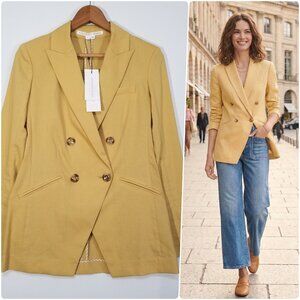 NWT Veronica Beard Nisha Jacket Blazer Linen Double-Breasted in Yellow Sz 0 $595